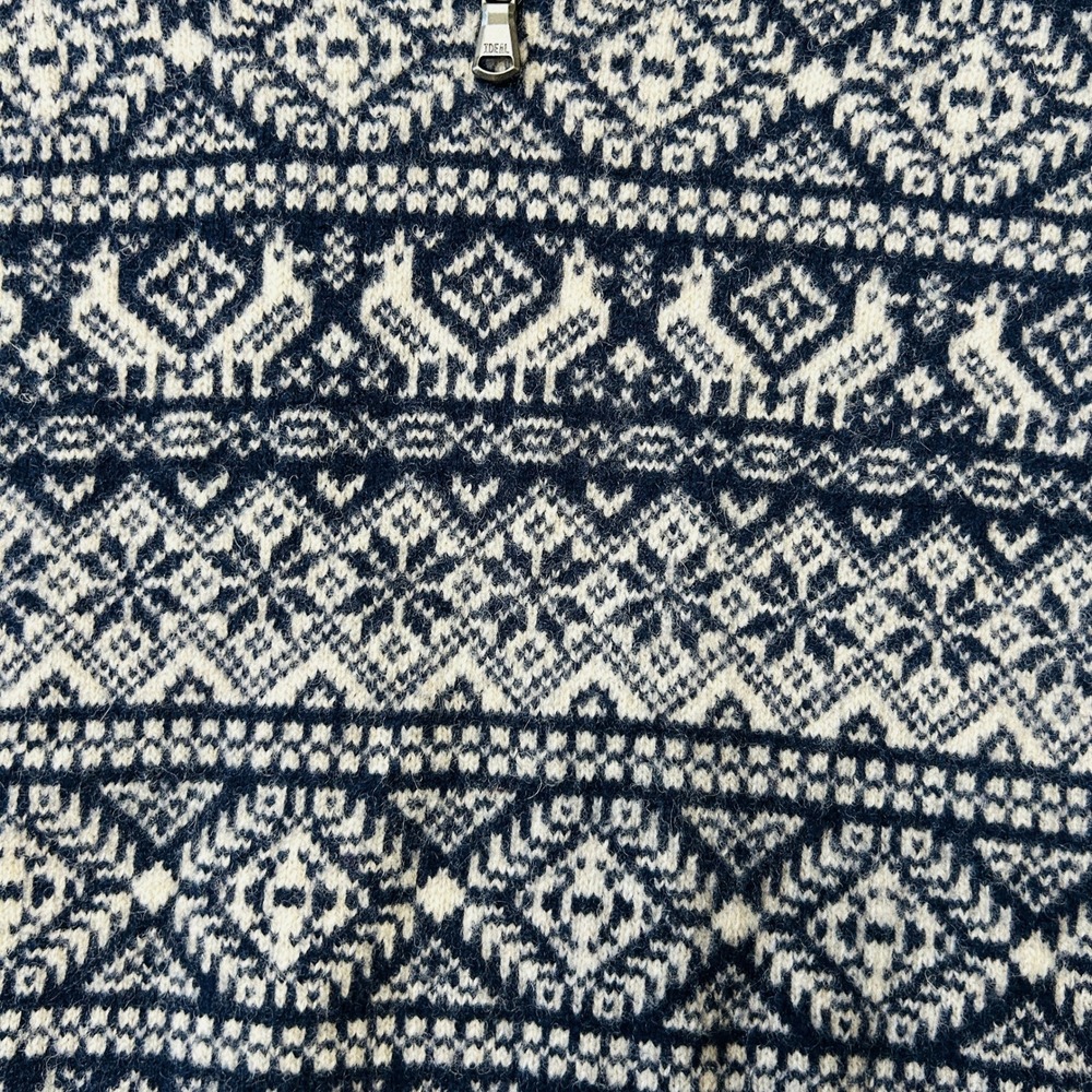J.Crew Quarter Zip Sweater Size L Lambswool Fair Isle Nordic Navy Preppy Large - Picture 6 of 15